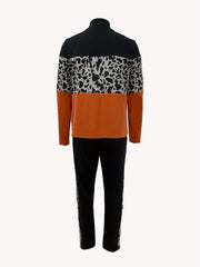 Leopard Print Zipper Top & Drawstring Pants Set