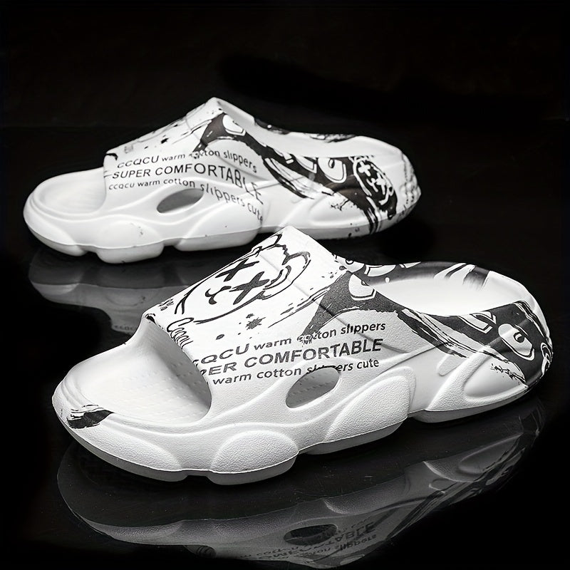 Men's Cartoon Print Non Slip Platform Slides Comfortable Cloud Slides