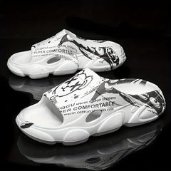 Men's Cartoon Print Non Slip Platform Slides Comfortable Cloud Slides