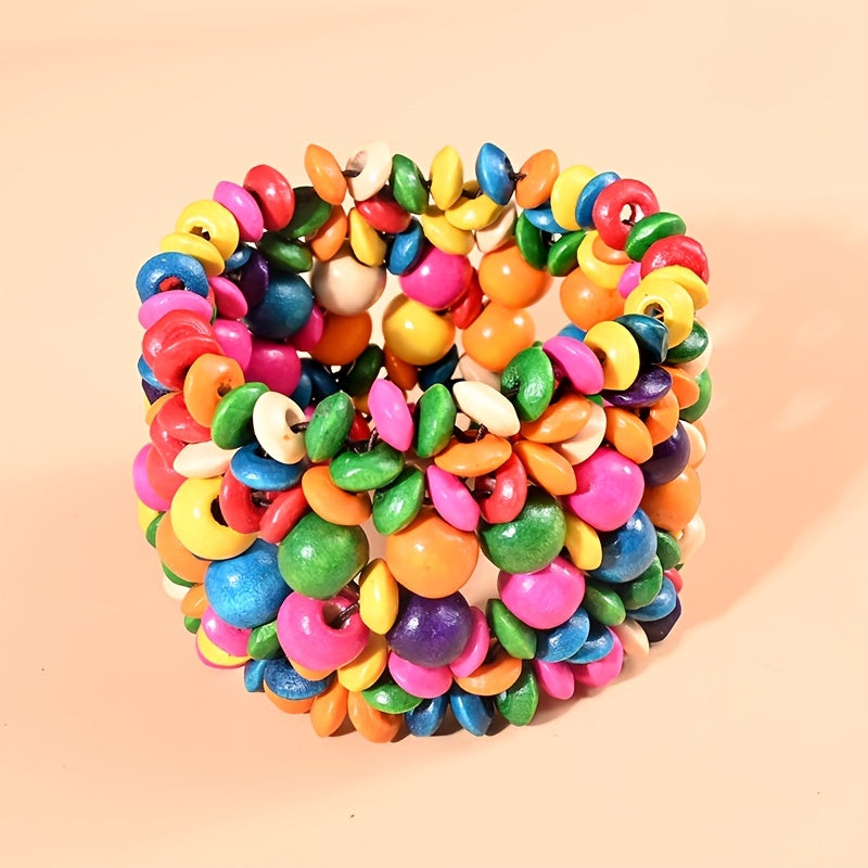 Boho Colorful Stretch Bracelet Bangle Wooden Bead Hand Jewelry