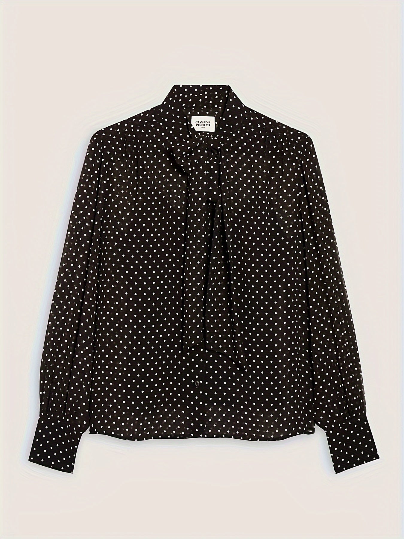  Women's Dot Print Chiffon Long Sleeve Blouse Tie Neck Top