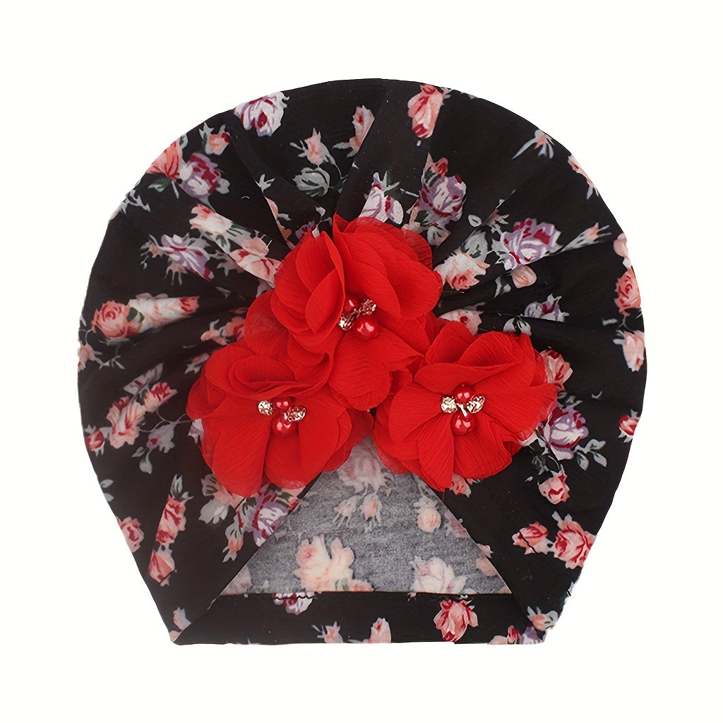 Spring Broken Rhinestone Flower Print Baby Hat