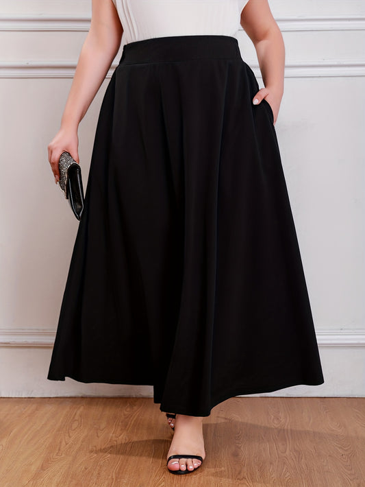  Solid High Rise Maxi Skirt with Pockets
