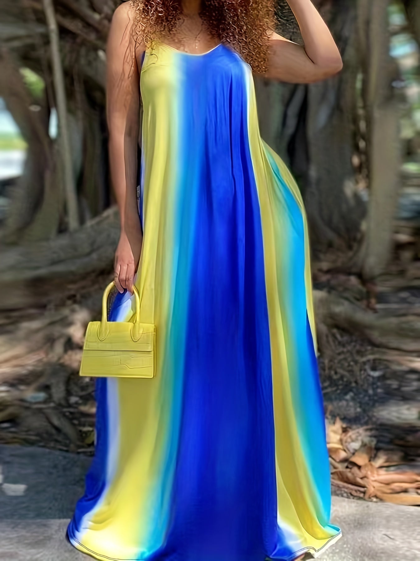  Tie Dye V Neck Loose Cami Maxi Dress Women's Plus