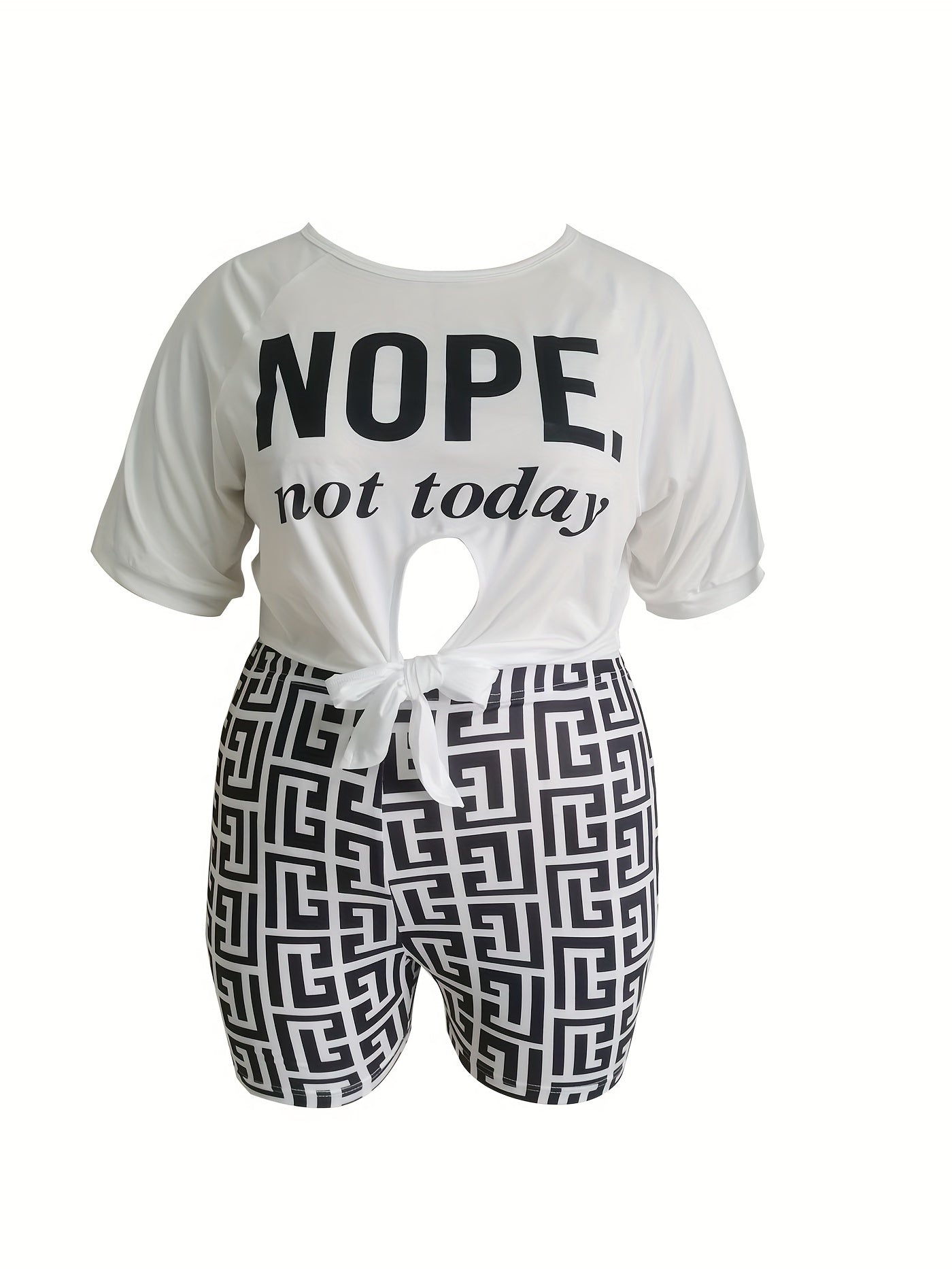  Sexy Outfits Set Women's Plus Letter Print Crew Neck