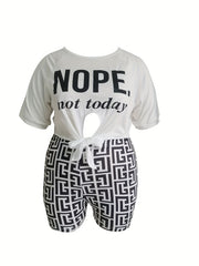  Sexy Outfits Set Women's Plus Letter Print Crew Neck