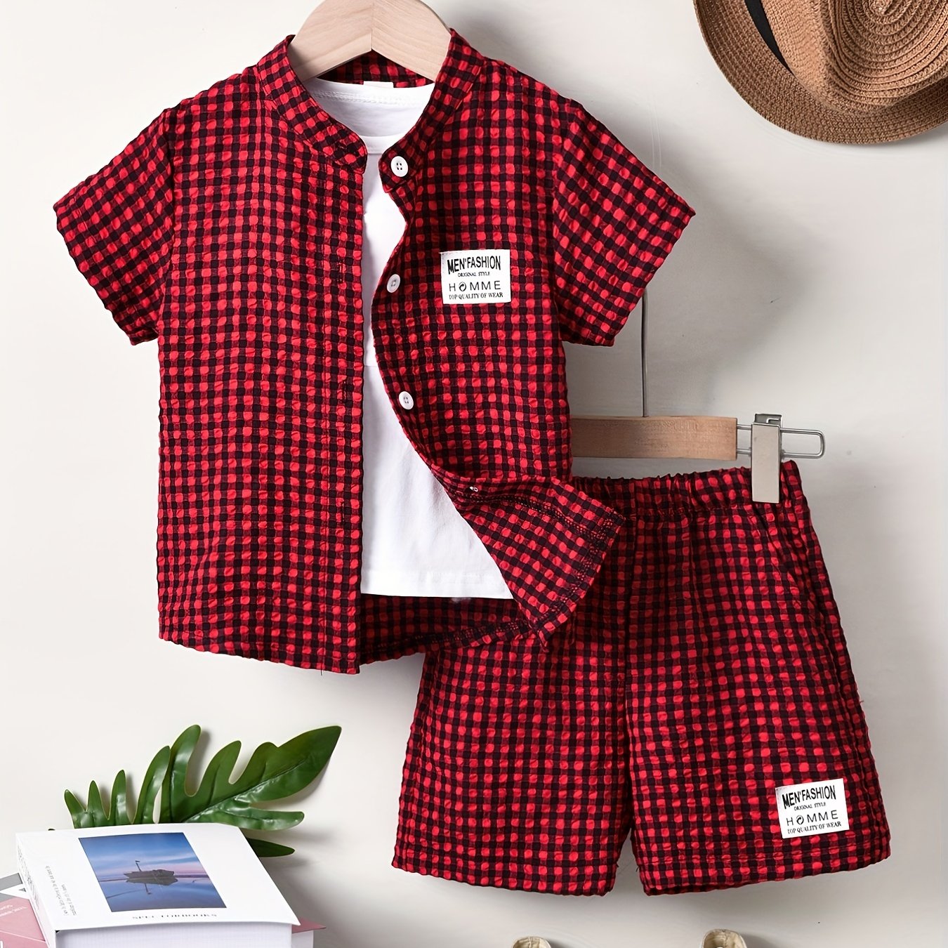 Boys Teen Plaid Shirt & Shorts Set for Summer