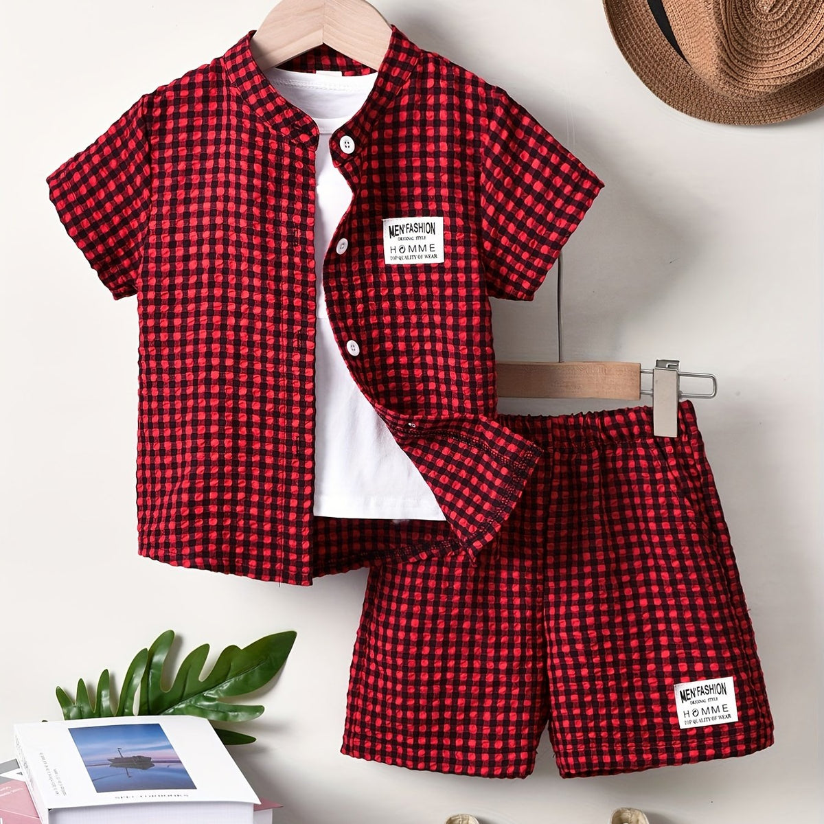 Boys Teen Plaid Shirt & Shorts Set for Summer
