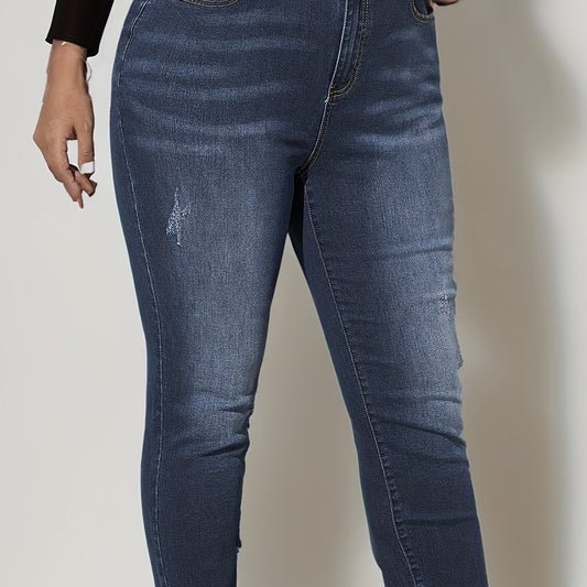  High Stretch Skinny Jeans, Washed Ripped Button Fly