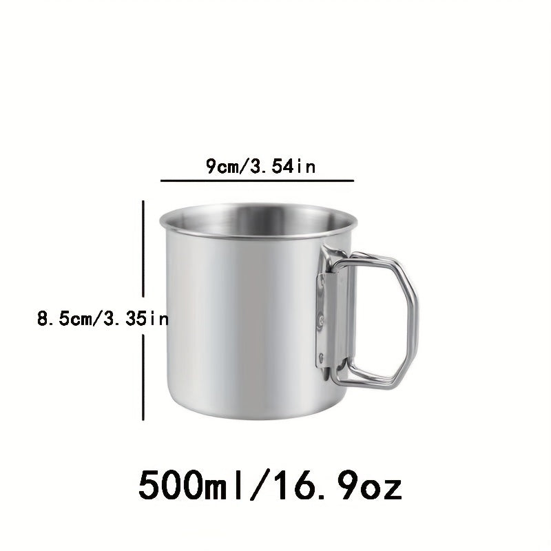 Portable 304 Stainless Steel Camping Cup w/ Carabiner Clip & Foldable Handle