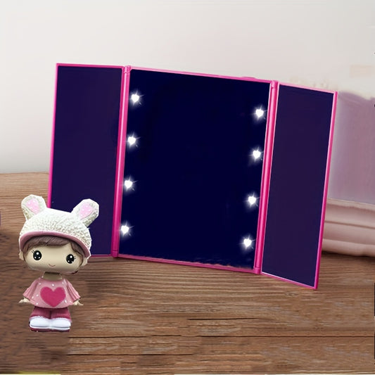 Tri-Folding LED Lighted Makeup Mirror with Stand
