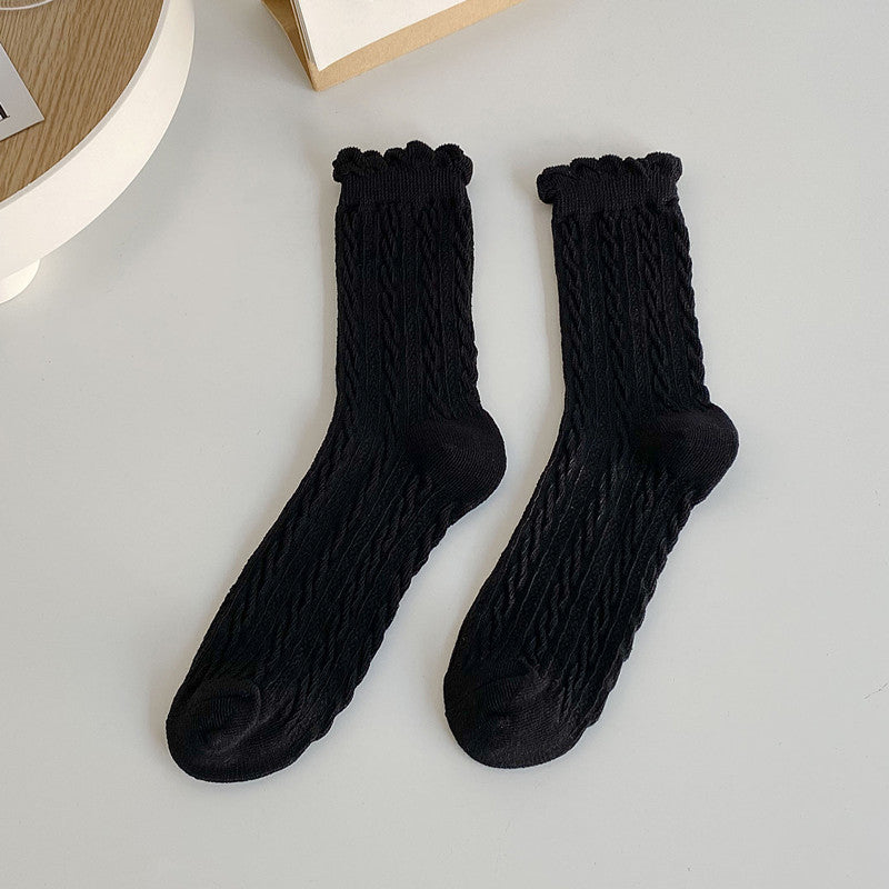 5 Pairs Women's Twist Texture Mid Tube Socks