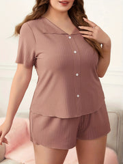  Ribbed Short Sleeve Pajama Set Women's 2pcs