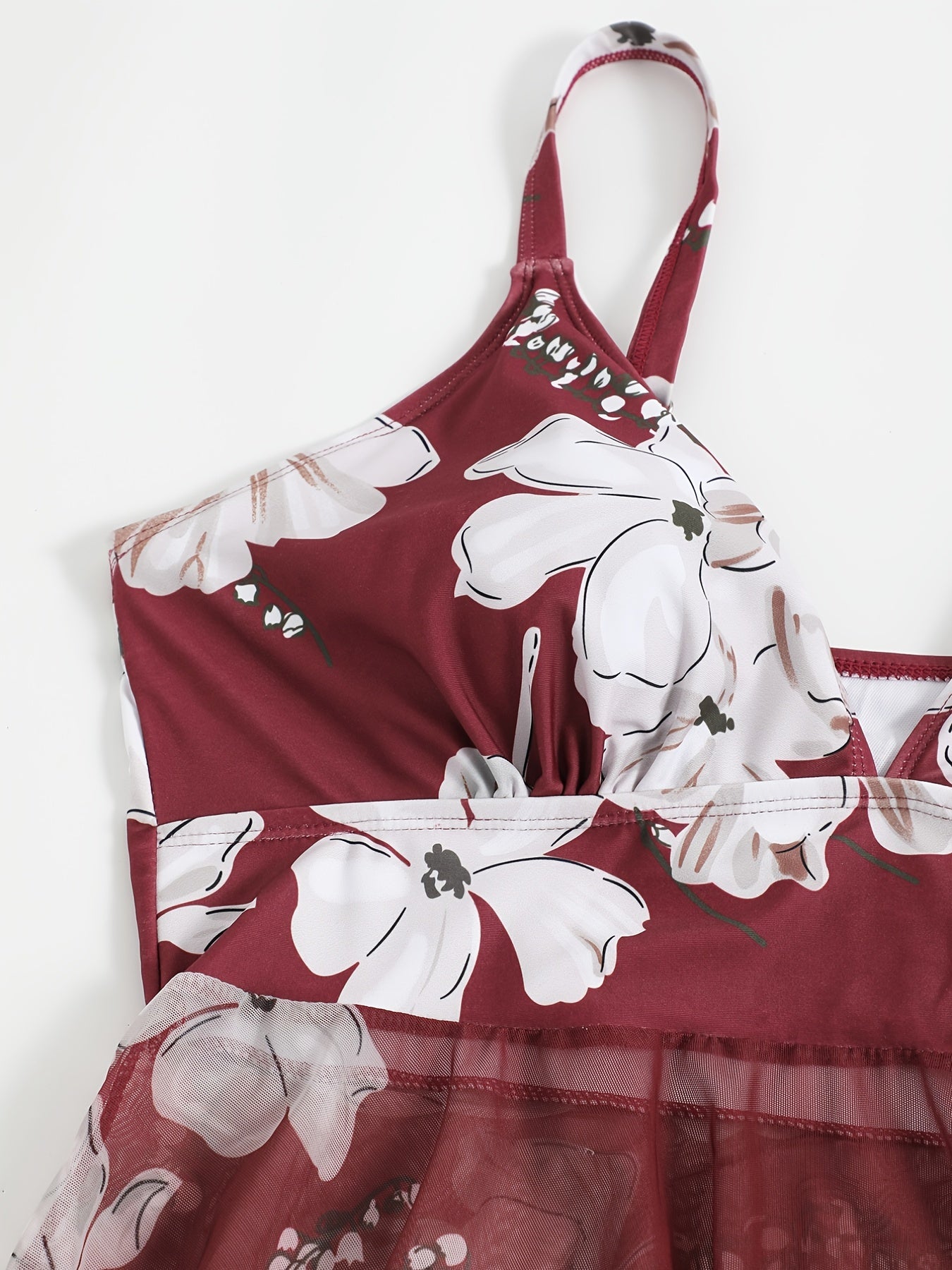 Floral Print Mesh Bikini Set Women's Plus High Stretch Swimsuit