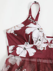 Floral Print Mesh Bikini Set Women's Plus High Stretch Swimsuit