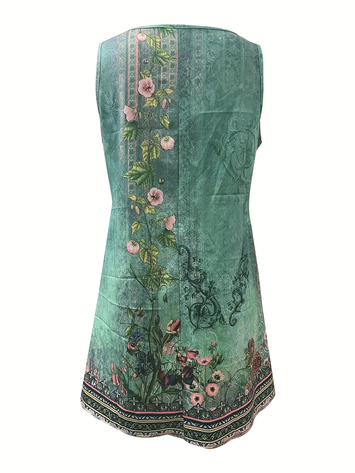 Floral Print Notched Neck Dress Vintage Sleeveless Dress For Summer