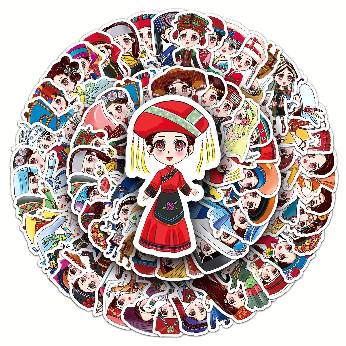 56pcs Ethnic Cartoon Luggage Stickers Waterproof Decoration
