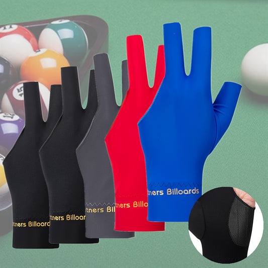 3-Finger Billiard Glove for Left Hand, Elastic Breathable Fabric, Anti-Slip Pad