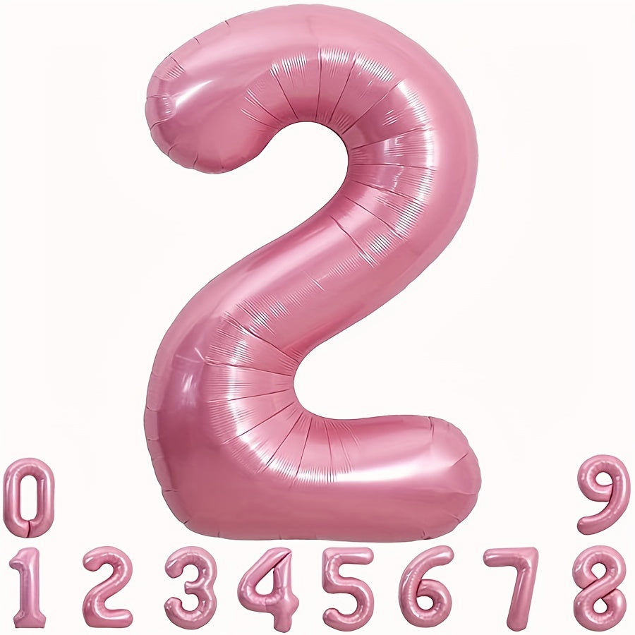 40 Inch Macaron Pink Number Balloons 0-9 with Ribbon & Straw