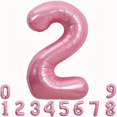 40 Inch Macaron Pink Number Balloons 0-9 with Ribbon & Straw