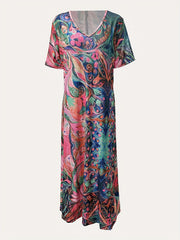  Graphic Print V-Neck Maxi Dress