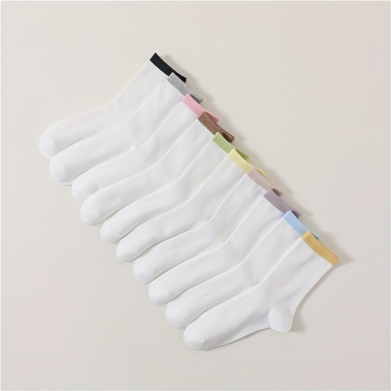 10 Pairs Colorblock Crew Sports Socks Women's Stockings