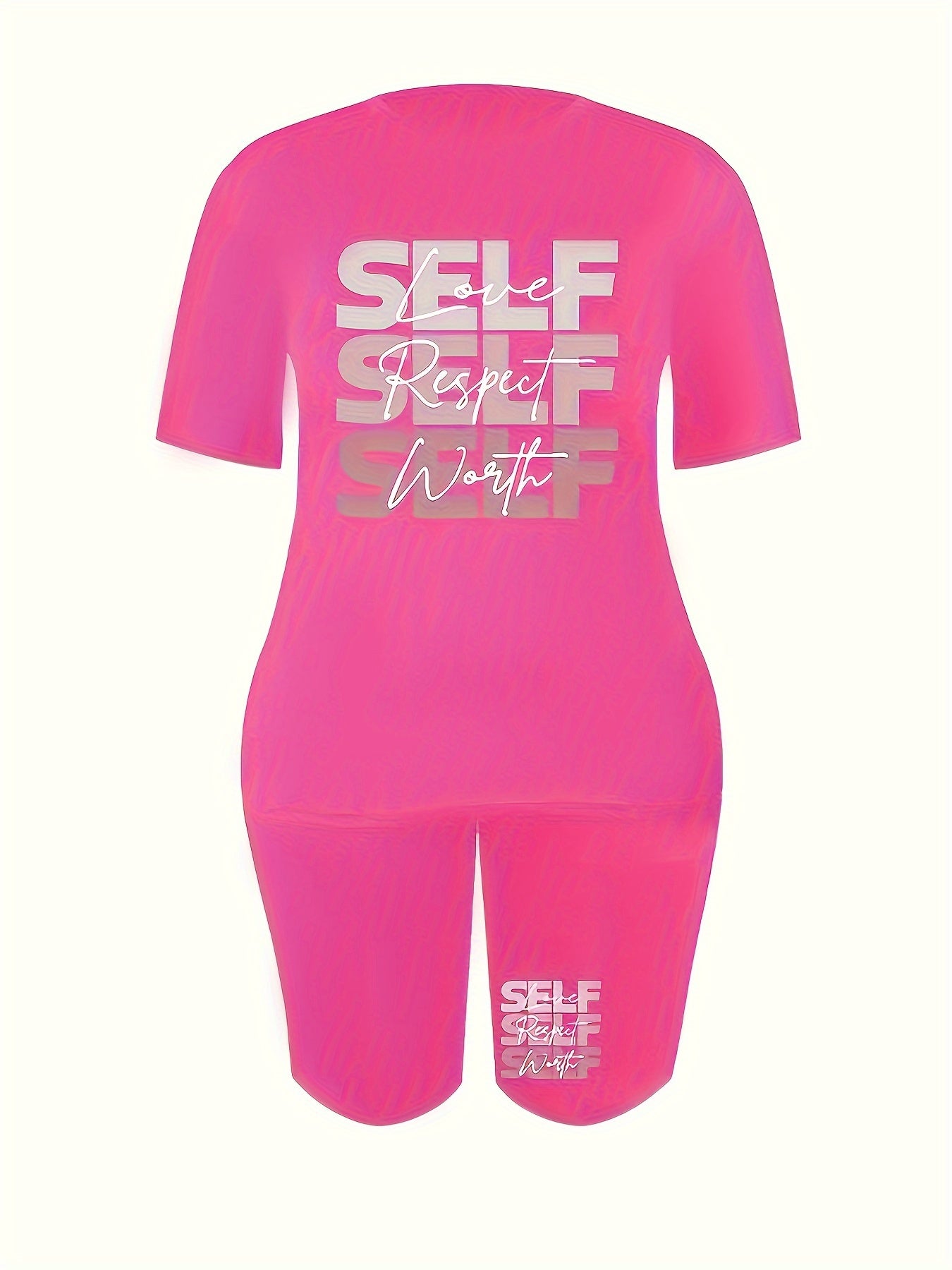  Art Letter Print Tee & Biker Shorts Pajamas Set