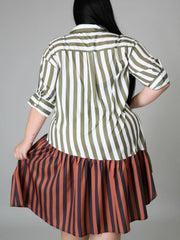  Colorblock Shirt Midi Dress
