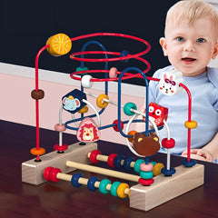 Wooden Bead Maze Toy with Animal Figures Educational Activity Center
