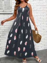  Feather Print Maxi Cami Dress