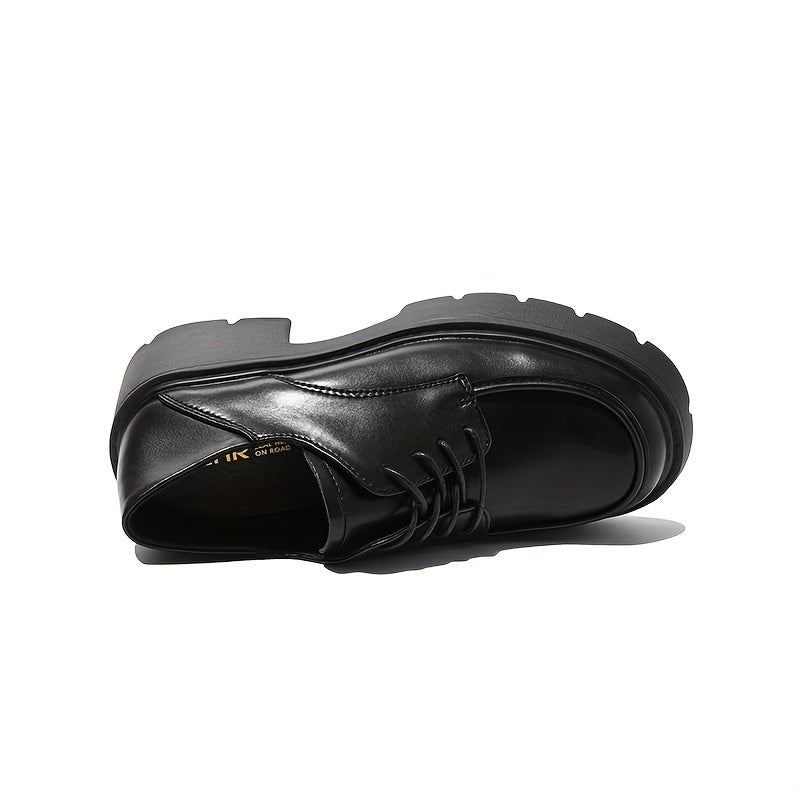 Chunky Heel Oxford Shoes Lace Up Comfortable Closed Toe Solid Shoes