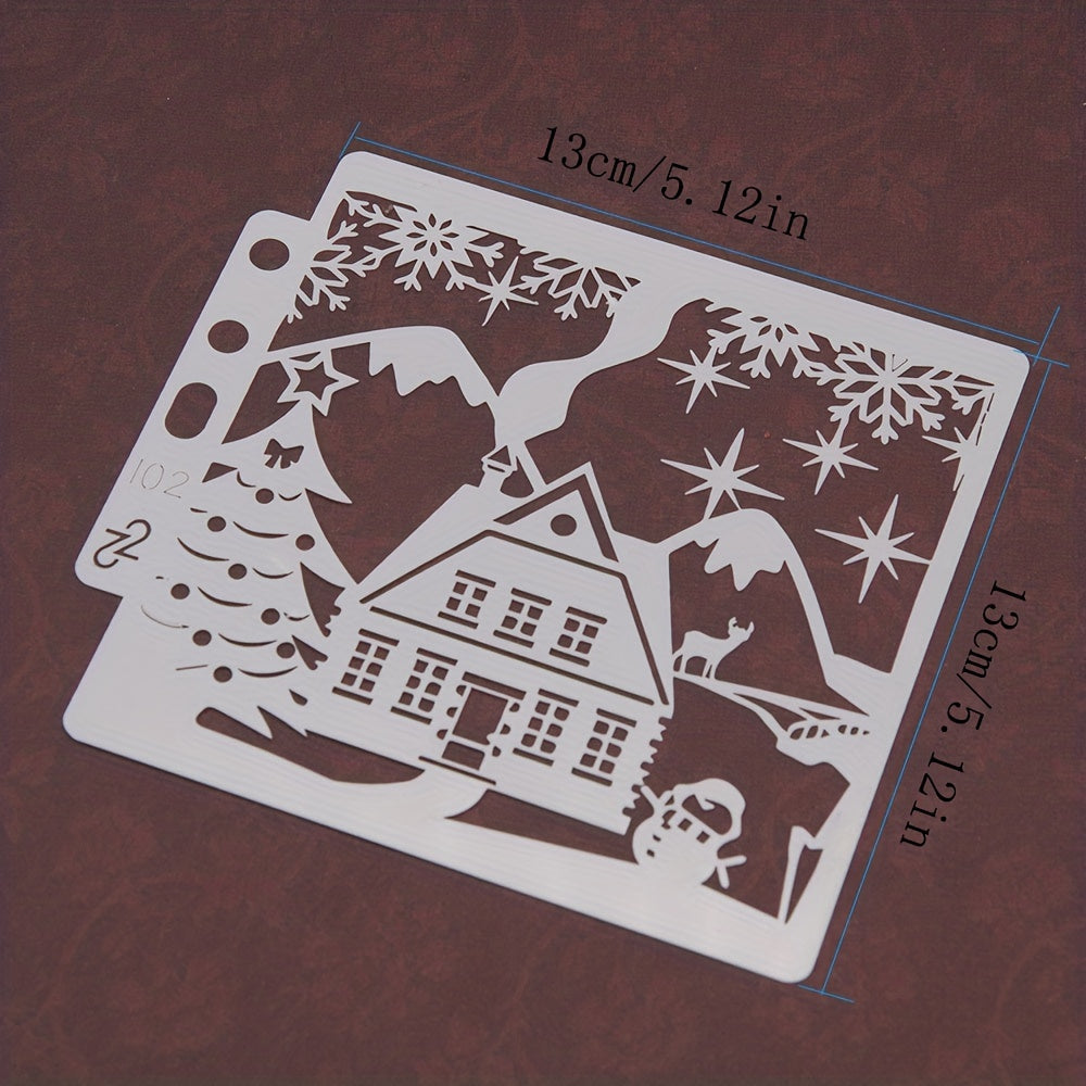 Christmas Snow House Reusable Stencil Drawing Templates DIY Layering Set