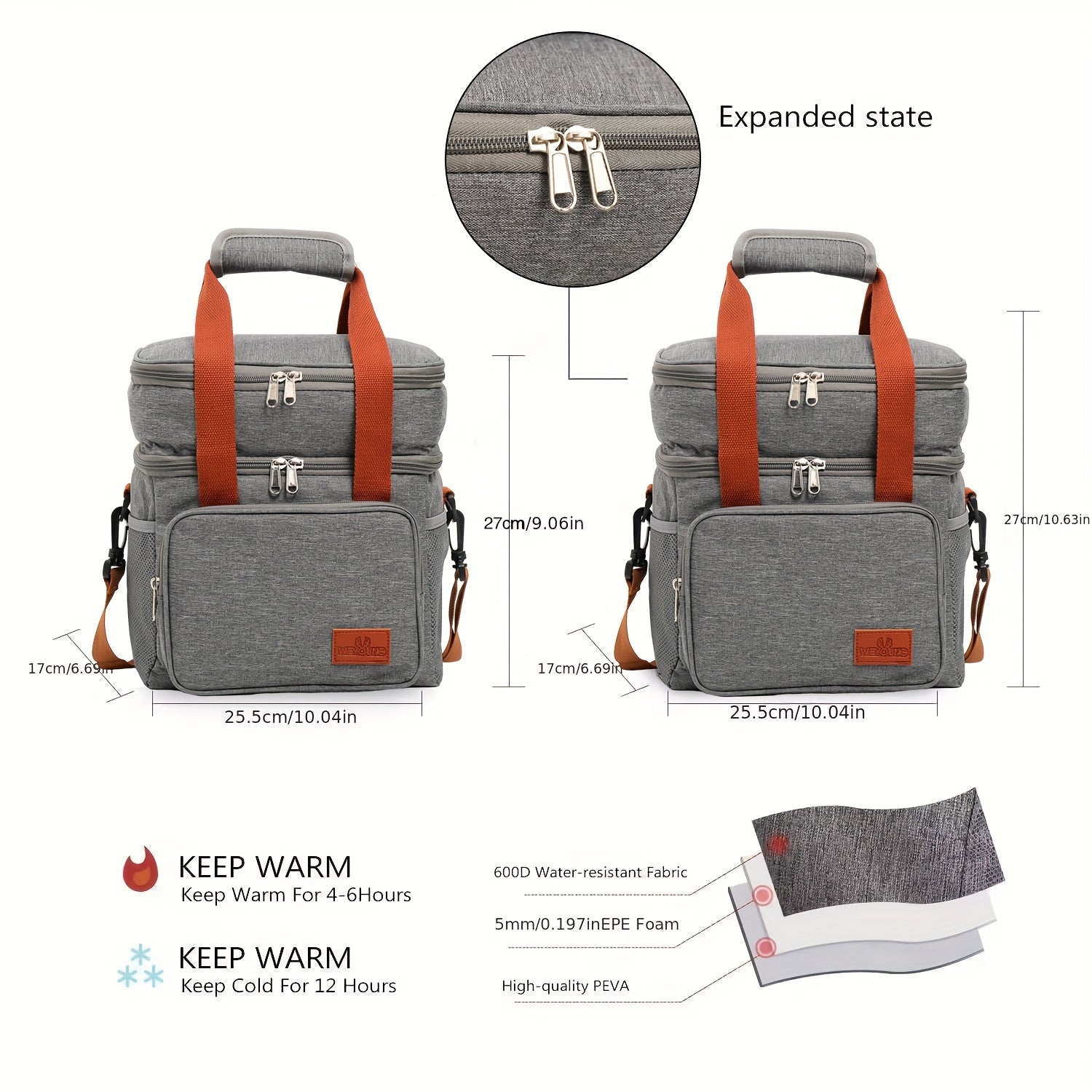 Insulated Lunch Bag Large Cooler Bag For Women Men Reusable Adjustable Strap