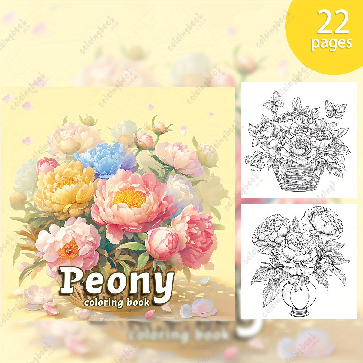 HQY Deluxe Peony Painting Coloring Book 22 Pages