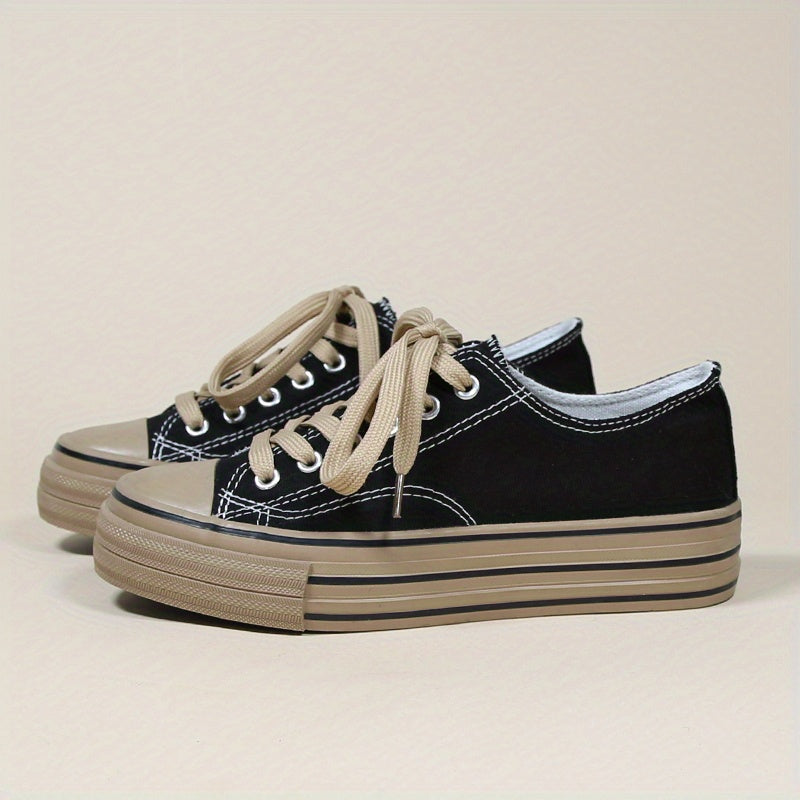 Leopard Print Canvas Platform Shoes Lace Up Low Top Women's Shoes