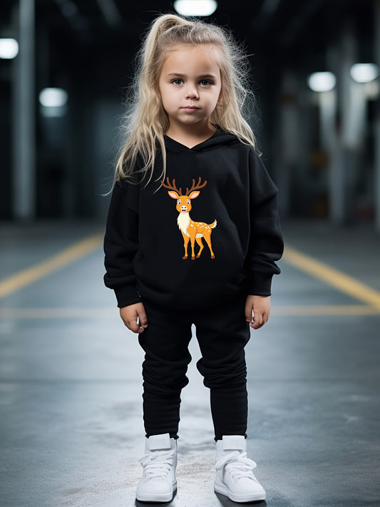 2pcs Deer Print Hoodies Pants Set For Kids Spring Fall Sports