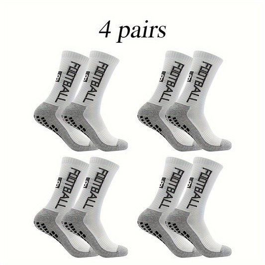 4 Pairs Non Slip Soccer Socks Breathable Crew Socks