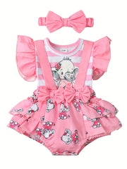 2pcs Baby Girls Elephant Fly Sleeve Onesie & Headband Set