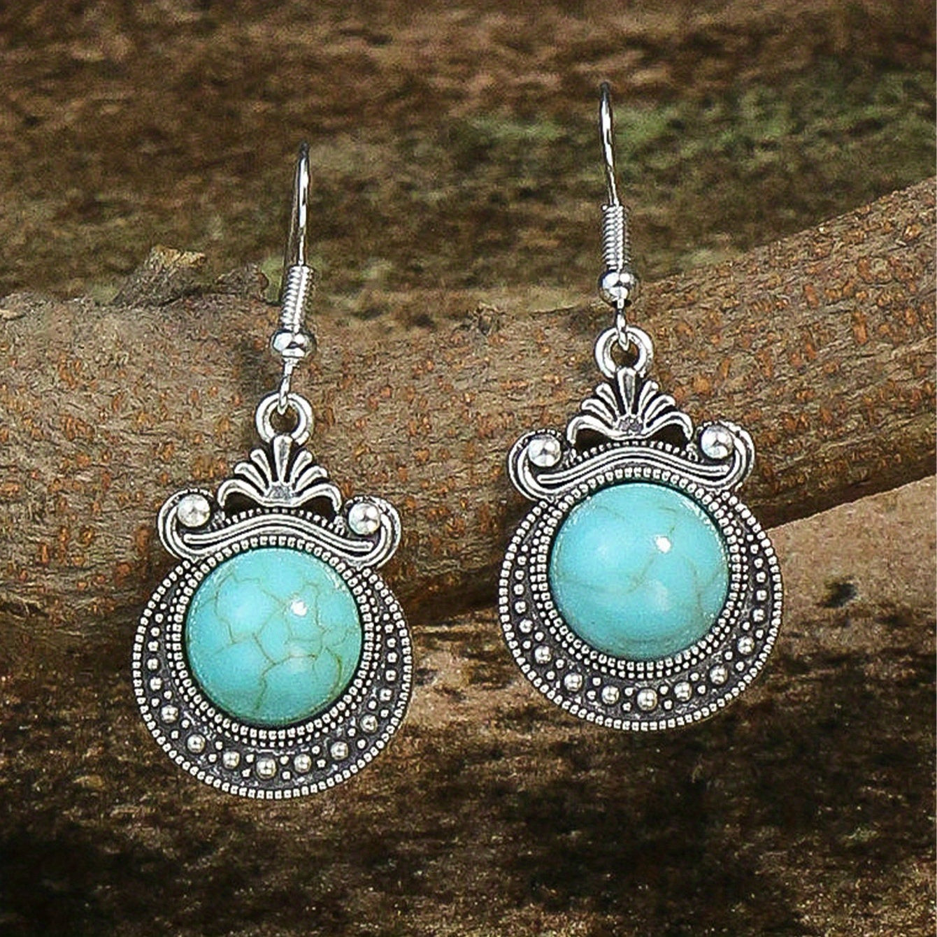 Bohemian Turquoise Inlaid Rhinestones Water Drop Earrings Necklace Set