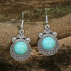 Bohemian Turquoise Inlaid Rhinestones Water Drop Earrings Necklace Set