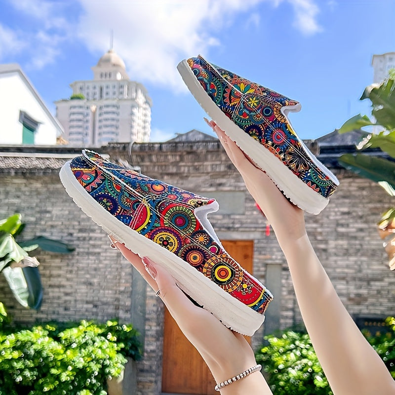 Women's Floral Printed Slip-On Non-Slip Canvas Slides Shoes