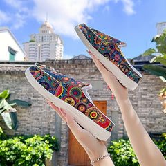 Women's Floral Printed Slip-On Non-Slip Canvas Slides Shoes