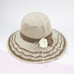 Knitted Bucket Hat Hollow Breathable Sunscreen Beach Hats Wide Brim