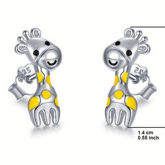 Giraffe Animal Stud Earrings 925 Silver Plated Ladies Stylish Accessories