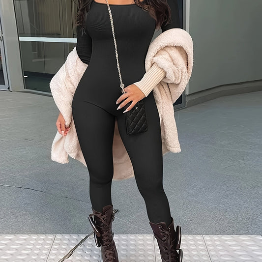 Long Sleeve Yoga Bodysuit Square Neck Jumpsuit