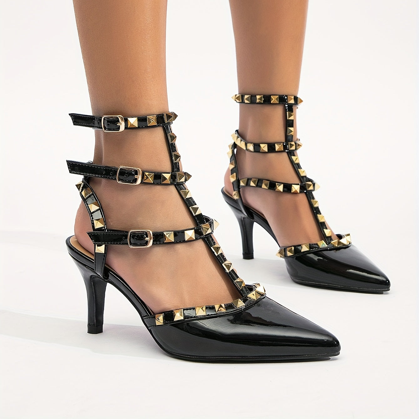 Women's Rivet Stiletto Heel Sandas Sexy Pointed Toe Slingback High Heels