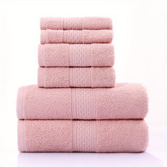 6pcs Solid Towel Set Soft Skin-friendly Cotton Towels for Home Bathroom