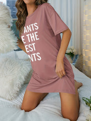 Short Sleeve Crew Neck NightDress Casual Pajama Dress