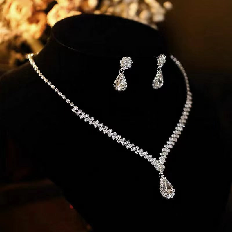 Rhinestone Necklace Earrings Set Women's Jewelry Accessories