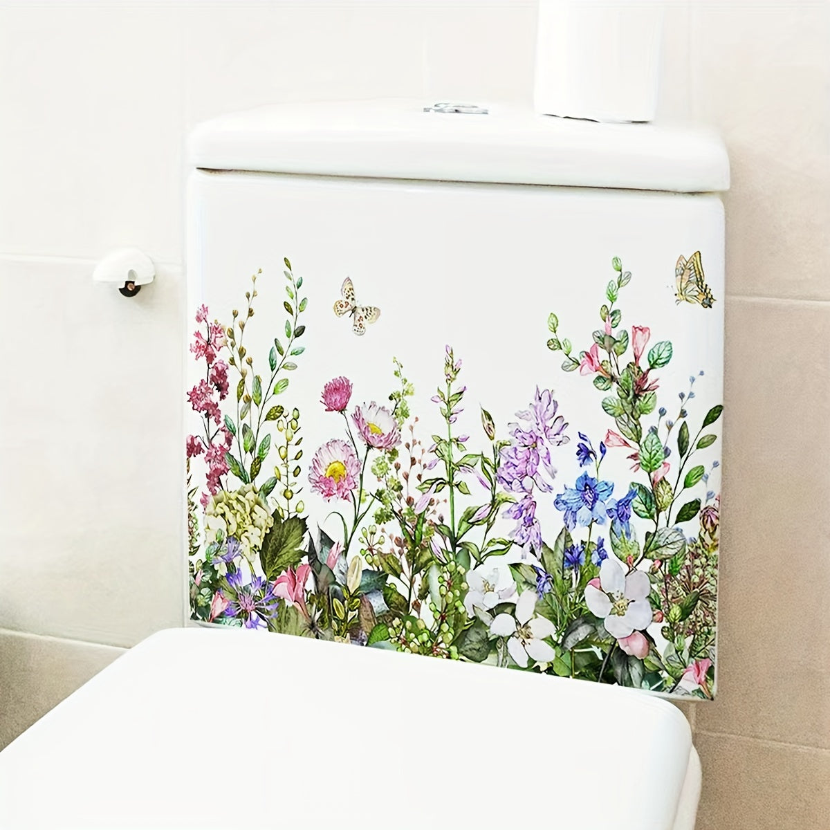 Flower Butterfly Toilet Sticker Bathroom Adhesive Decal Room Decor